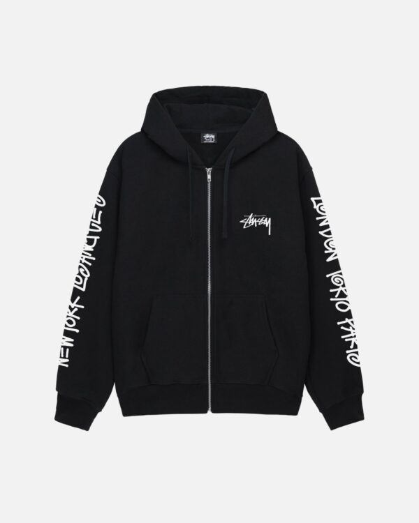 STUSSY - BIG CITIES ZIP HOODIE BLACK FRONT