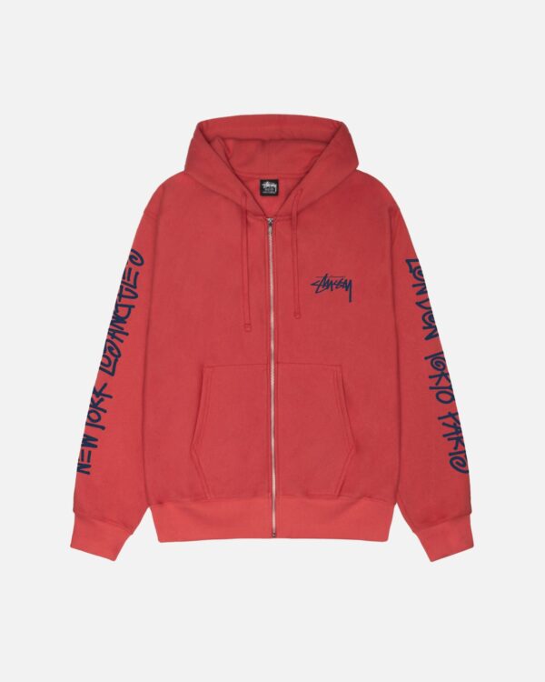 STUSSY - BIG CITIES ZIP HOODIE RED FRONT