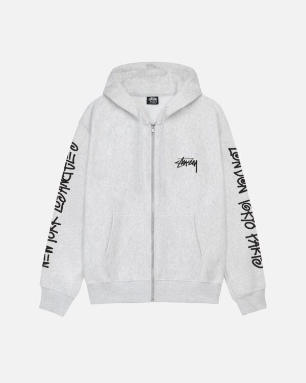 STUSSY - BIG CITIES ZIP HOODIE WHITE FRONT