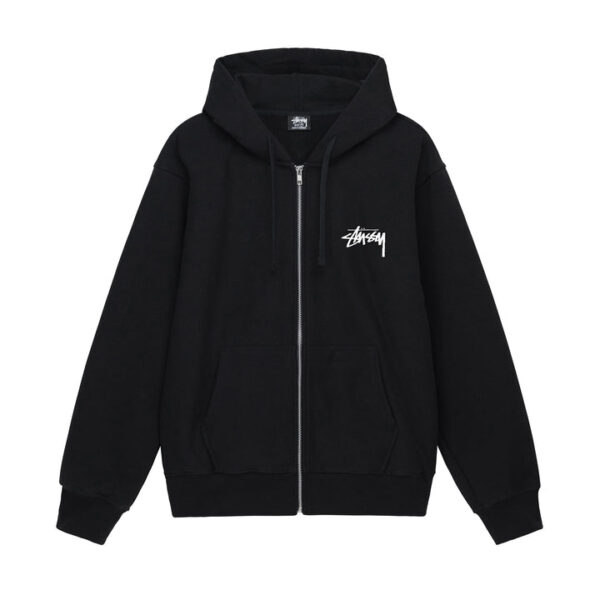 STUSSY - BURNING STOCK ZIP HOODIE BLACK FRONT