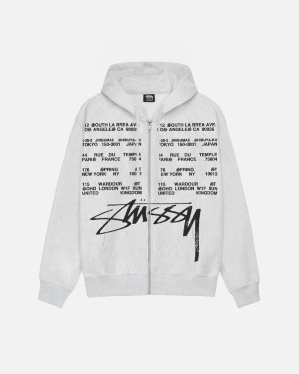 STUSSY - LOCATIONS ZIP HOODIE FRONT