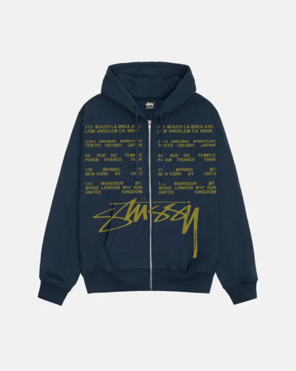 STUSSY - LOCATIONS ZIP HOODIE FRONT